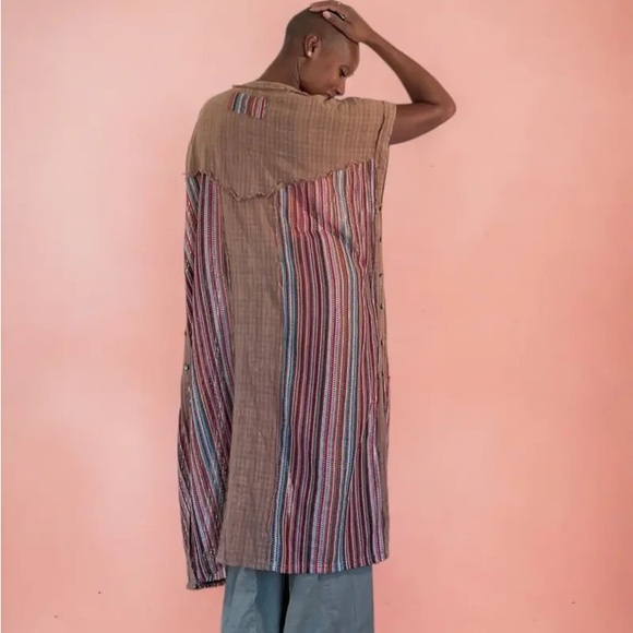 POL Long Striped Boho Button Side Duster - Picture 2 of 4